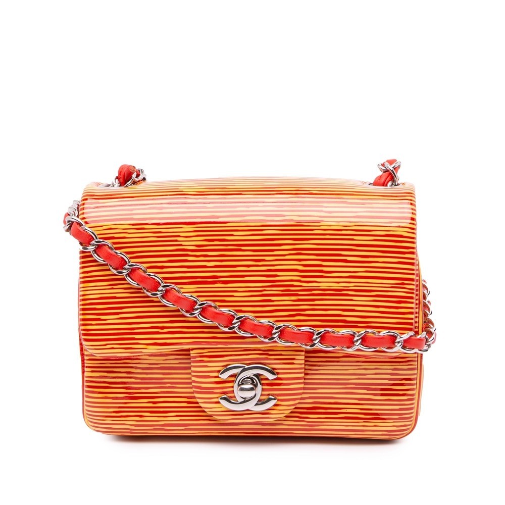 Pre-Loved Chanel Mini Square Classic Patent Striped Single Flap